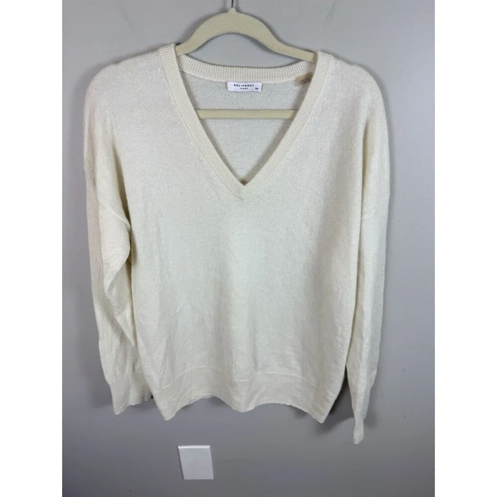 Equipment Femme Womens Sweater Small Ivory 100% Cashmere Minimalist Old Money